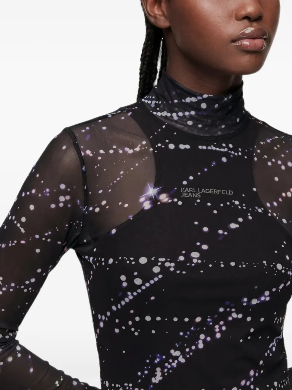 Karl Lagerfeld Jeans mesh all-over-print top Zwart
