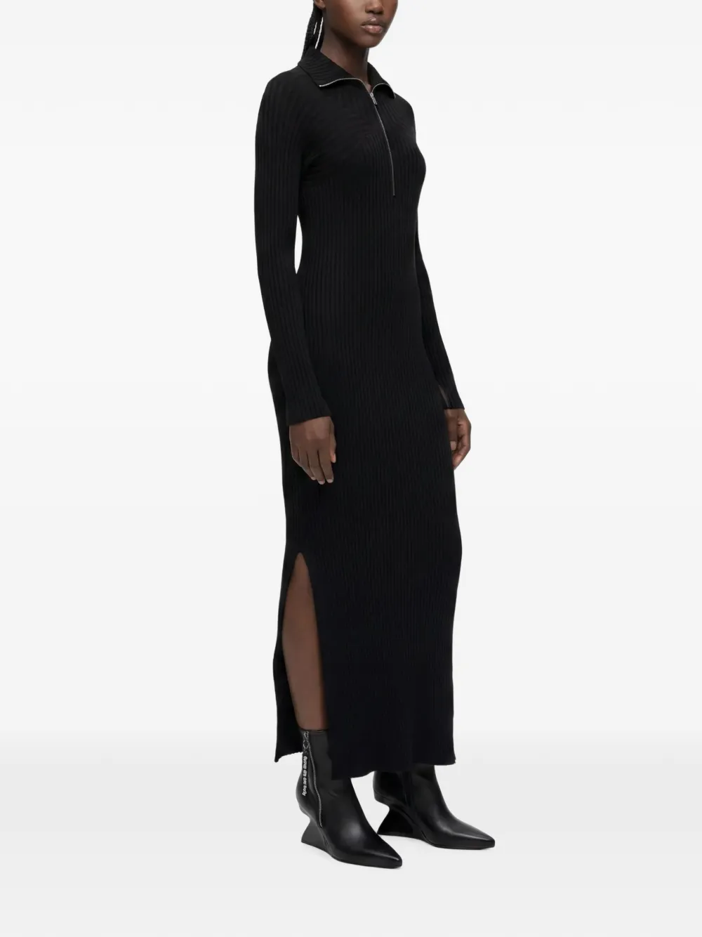 Karl Lagerfeld Jeans Ribgebreide maxi-jurk met halve rits Zwart