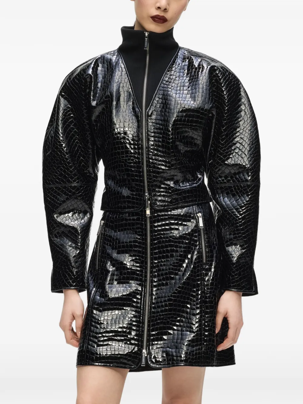 Karl Lagerfeld Karl Studio leren jack met krokodillen-effect Zwart