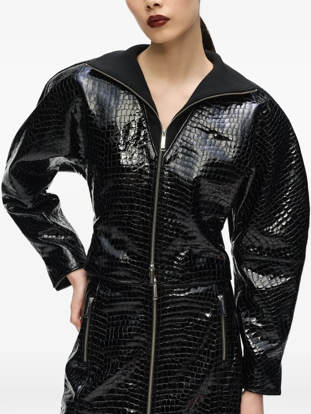 Karl Lagerfeld Karl Studio leren jack met krokodillen-effect Zwart