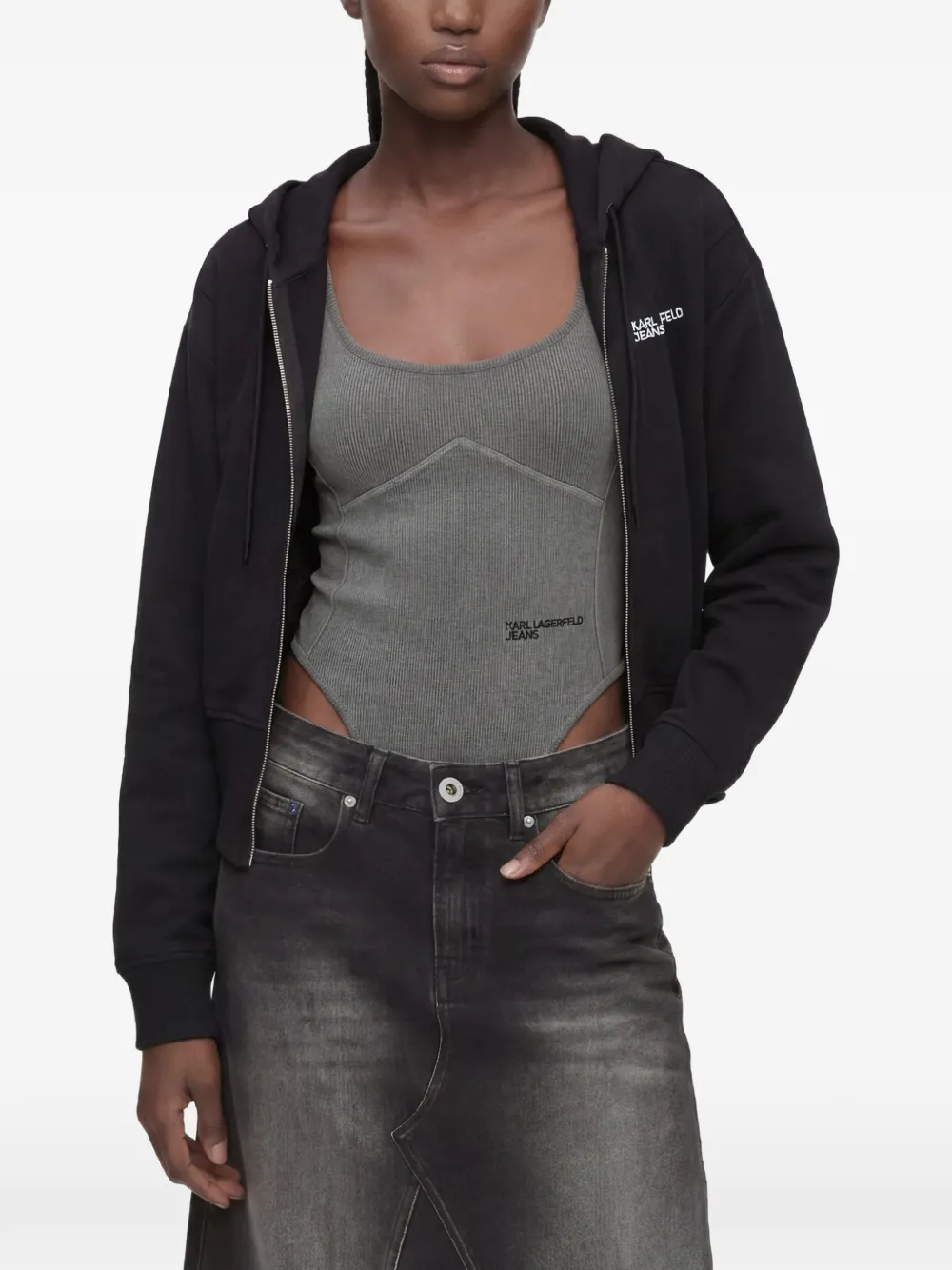 Karl Lagerfeld Jeans Milano hoodie met rits Zwart