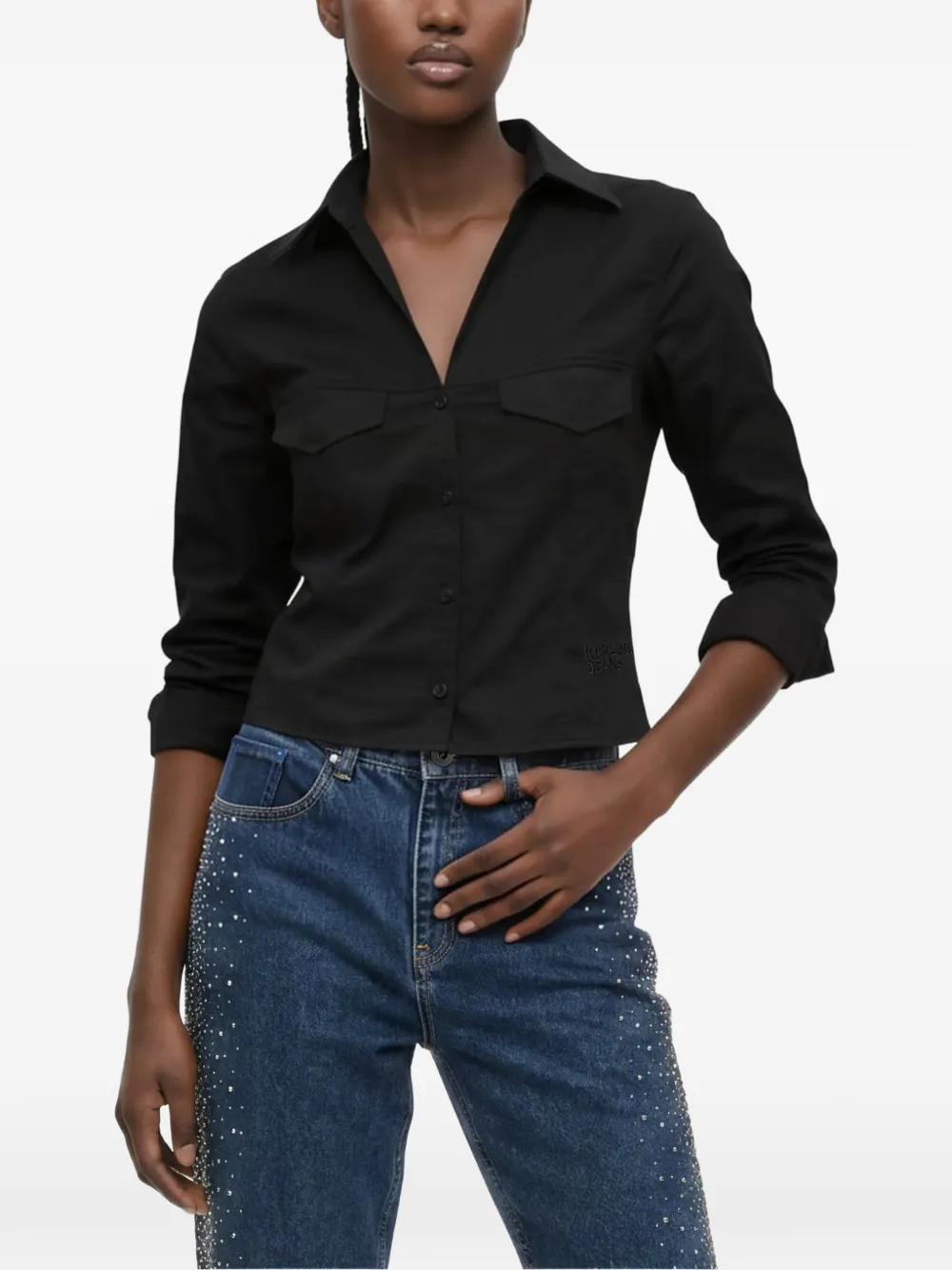 Karl Lagerfeld Jeans button-up flap-pocket shirt Zwart