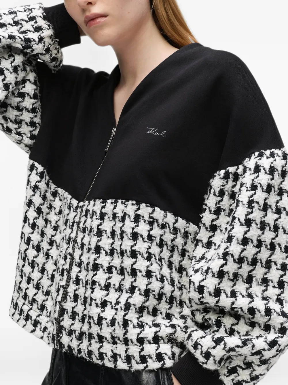 Karl Lagerfeld Bouclé blouse met rits Zwart