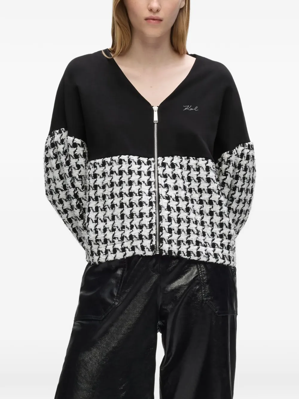 Karl Lagerfeld Bouclé blouse met rits Zwart