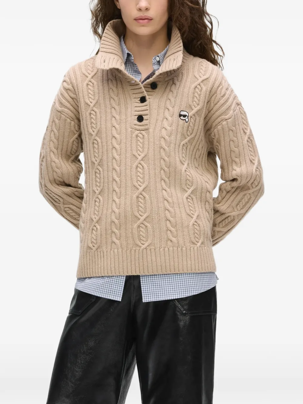 Karl Lagerfeld Ikon kabelgebreide polotrui Beige