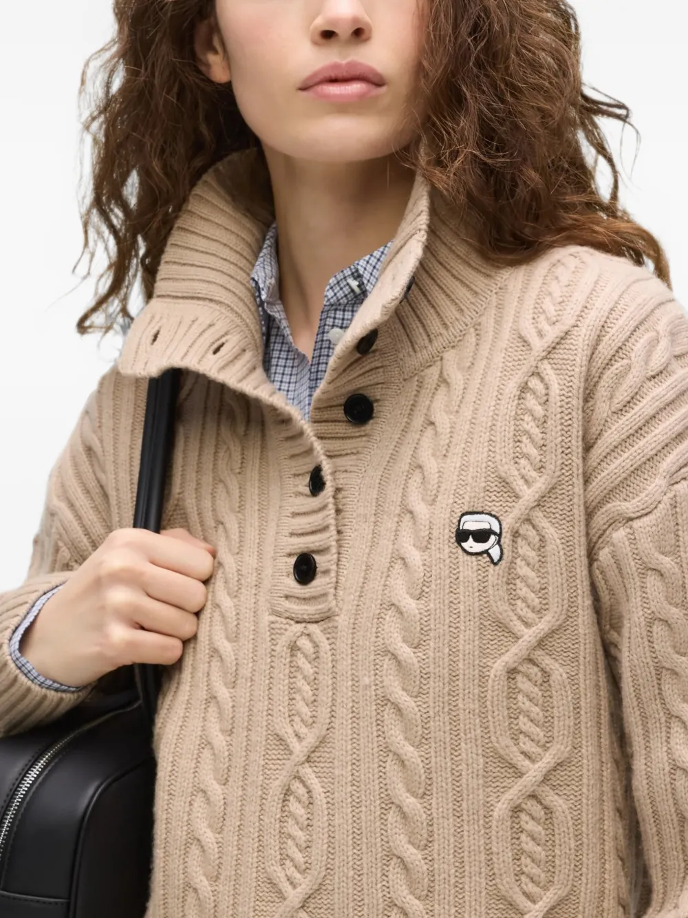 Karl Lagerfeld Ikon kabelgebreide polotrui Beige