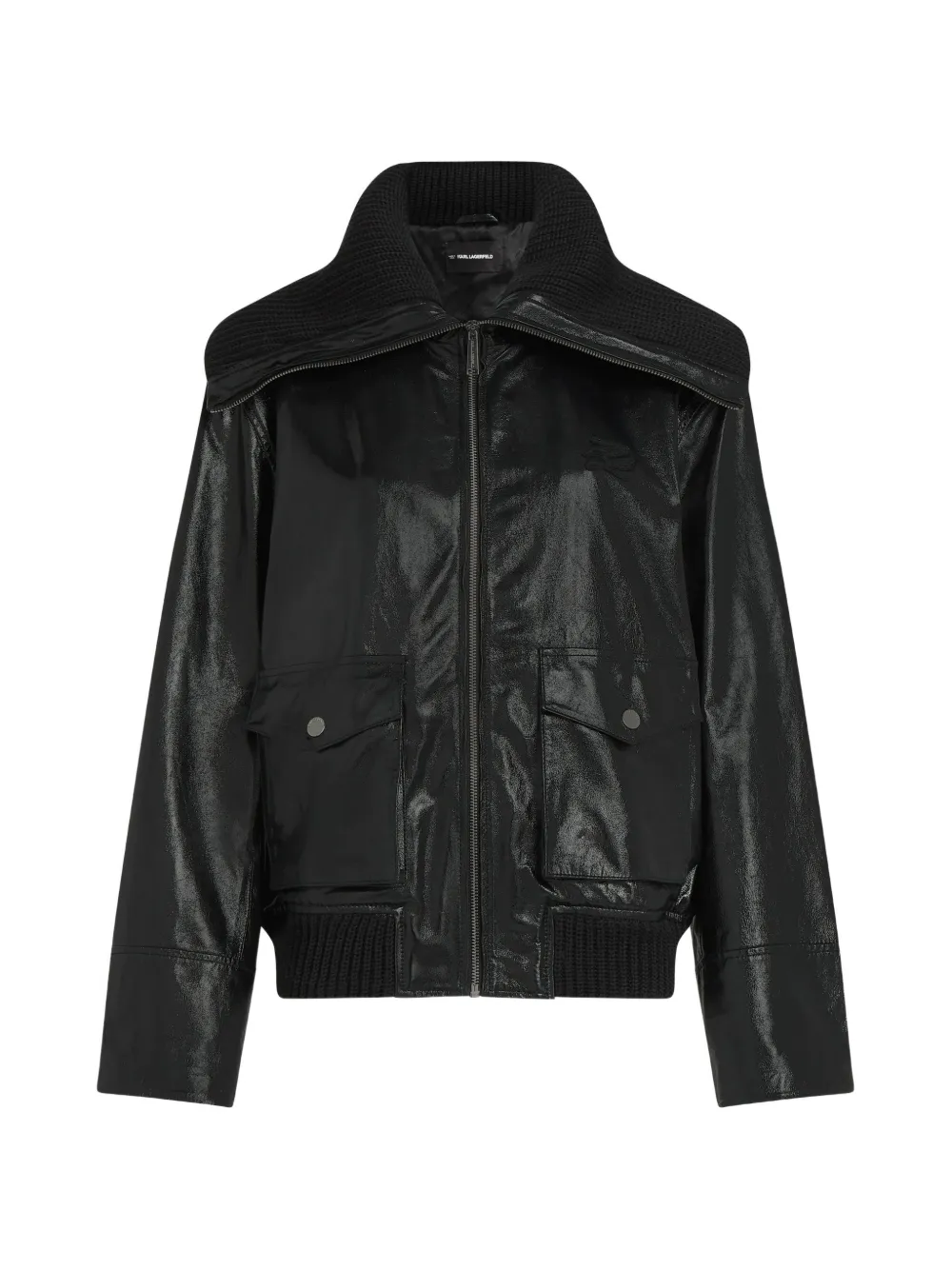 Karl Lagerfeld Lederjacke mit Strickkragen - Schwarz
