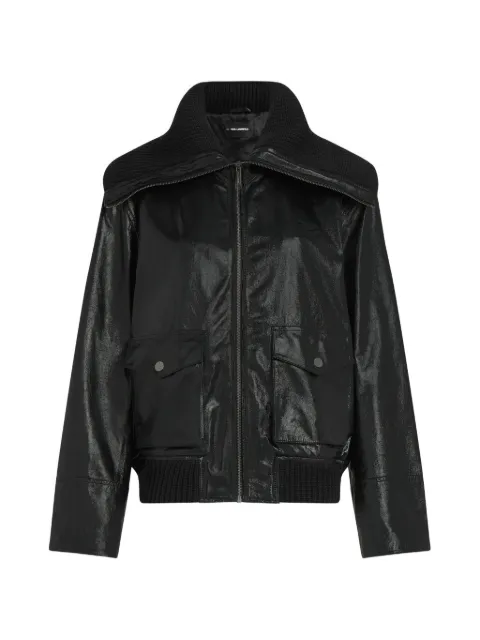 Karl Lagerfeld knitted collar leather jacket