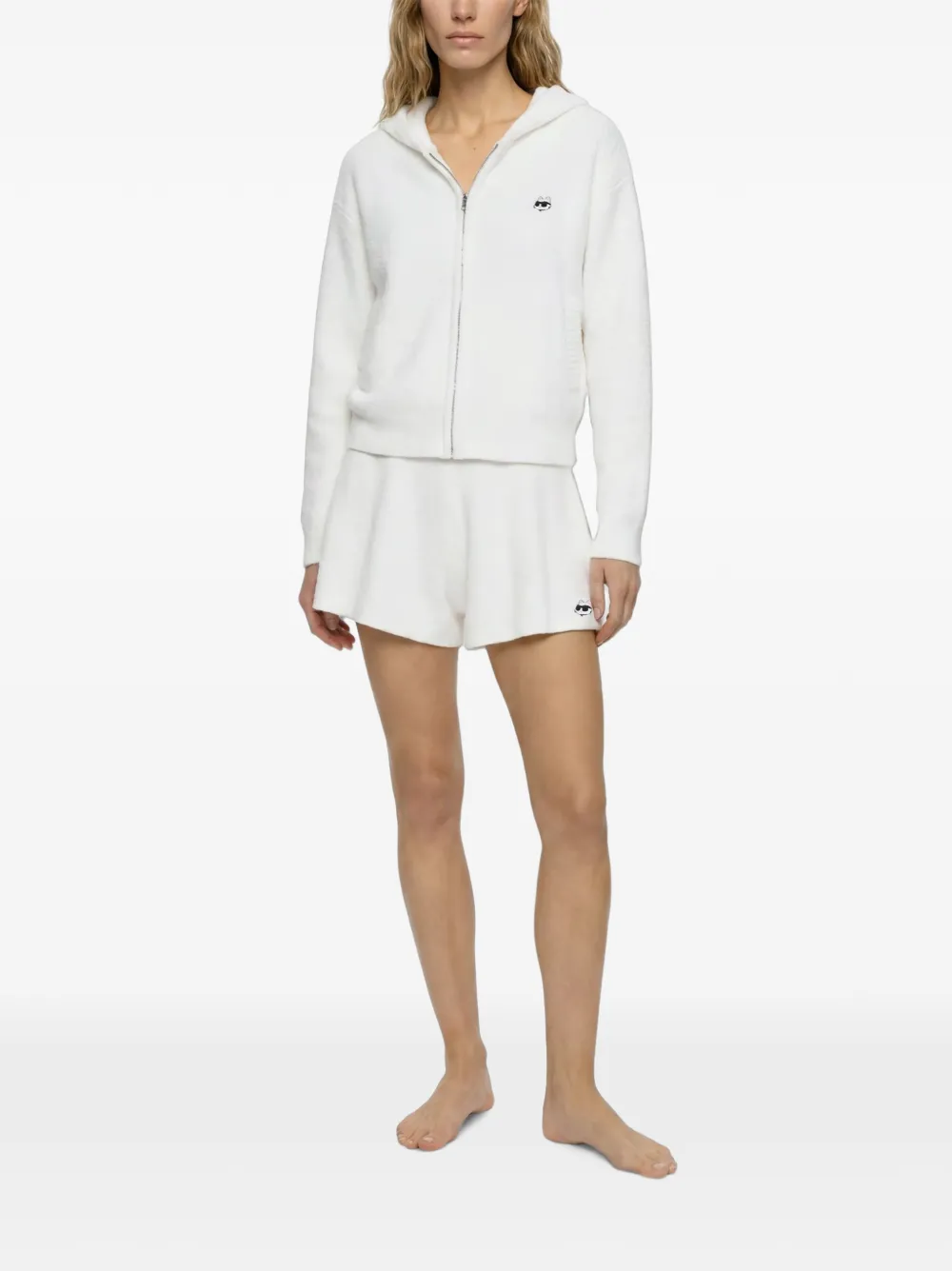 Karl Lagerfeld Ikon Choupette pluizige loungeshorts Wit