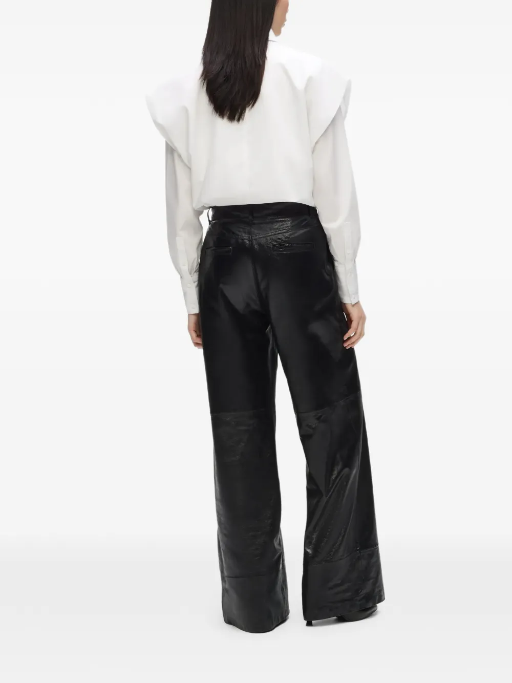 Karl Lagerfeld Leren broek met wijde pijpen Zwart
