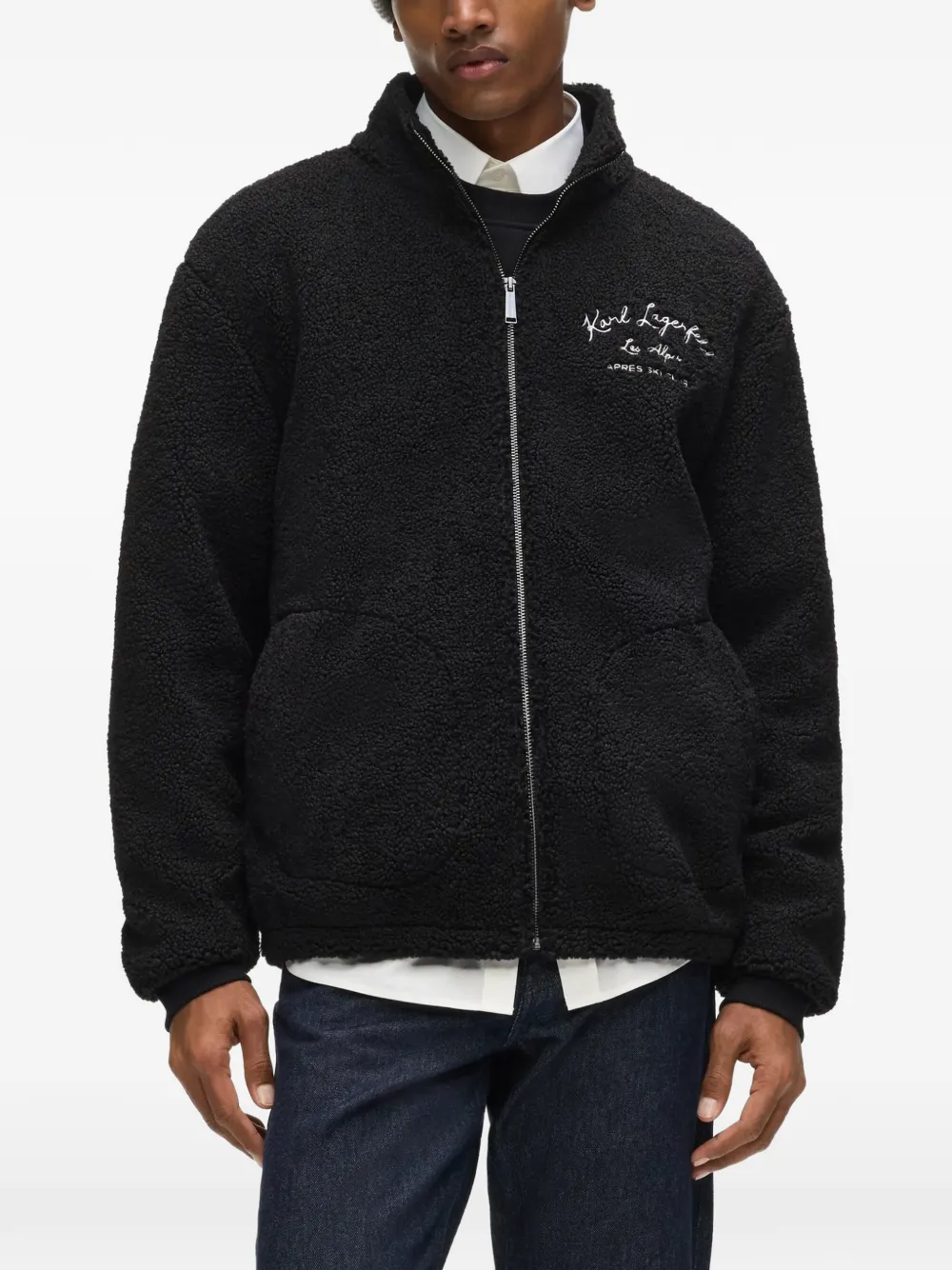 Karl Lagerfeld Fleece jack met borduurwerk Zwart