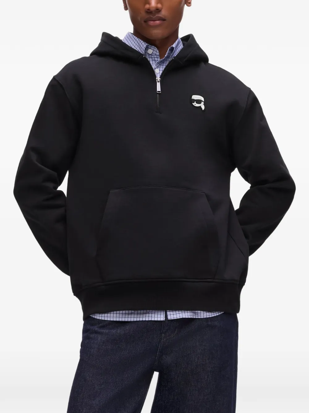 Karl Lagerfeld Ikon hoodie met halve rits Zwart