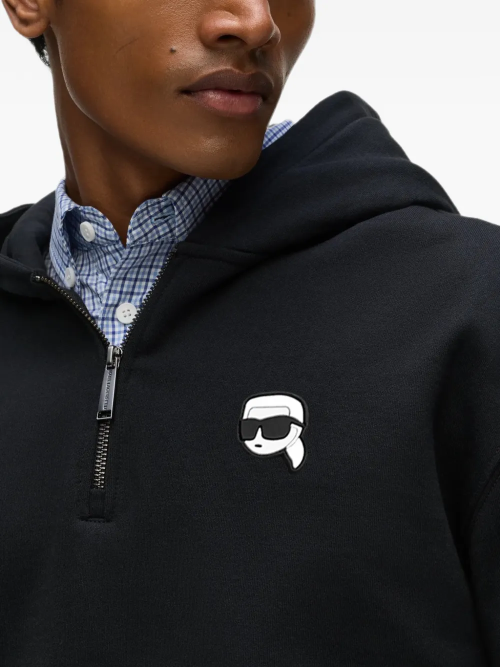 Karl Lagerfeld Ikon hoodie met halve rits Zwart