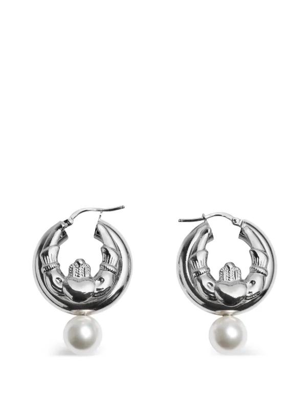 Simone Rocha Claddagh Pearl Hoop Earrings in Silver