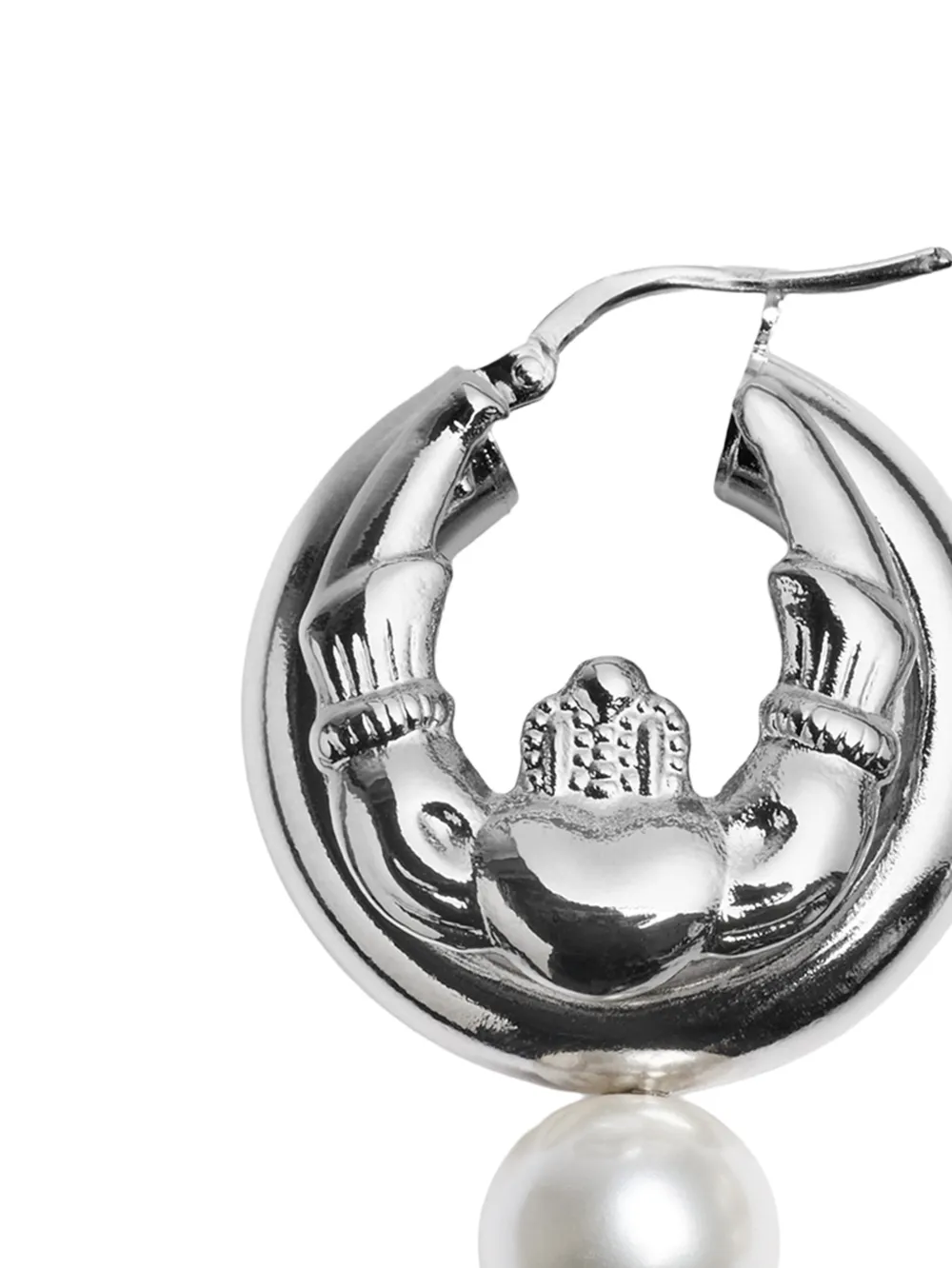 Simone Rocha Claddagh Pearl Hoop Earrings in Silver, view 2