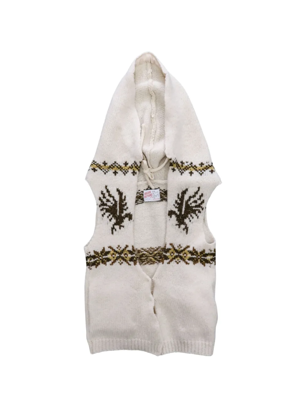 Oscar Ouyang Eagle Fair Isle Hooded Gilet In White