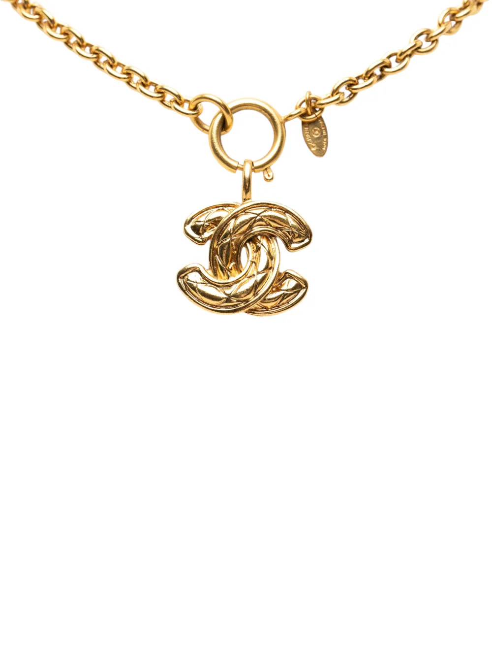 CHANEL Pre-Owned 1970-1980 Gold Plated CC Quilted Pendant Necklace costume necklace - Oro