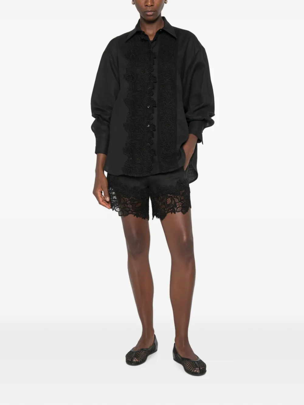 Ermanno Scervino lace-trim linen shorts - Nero