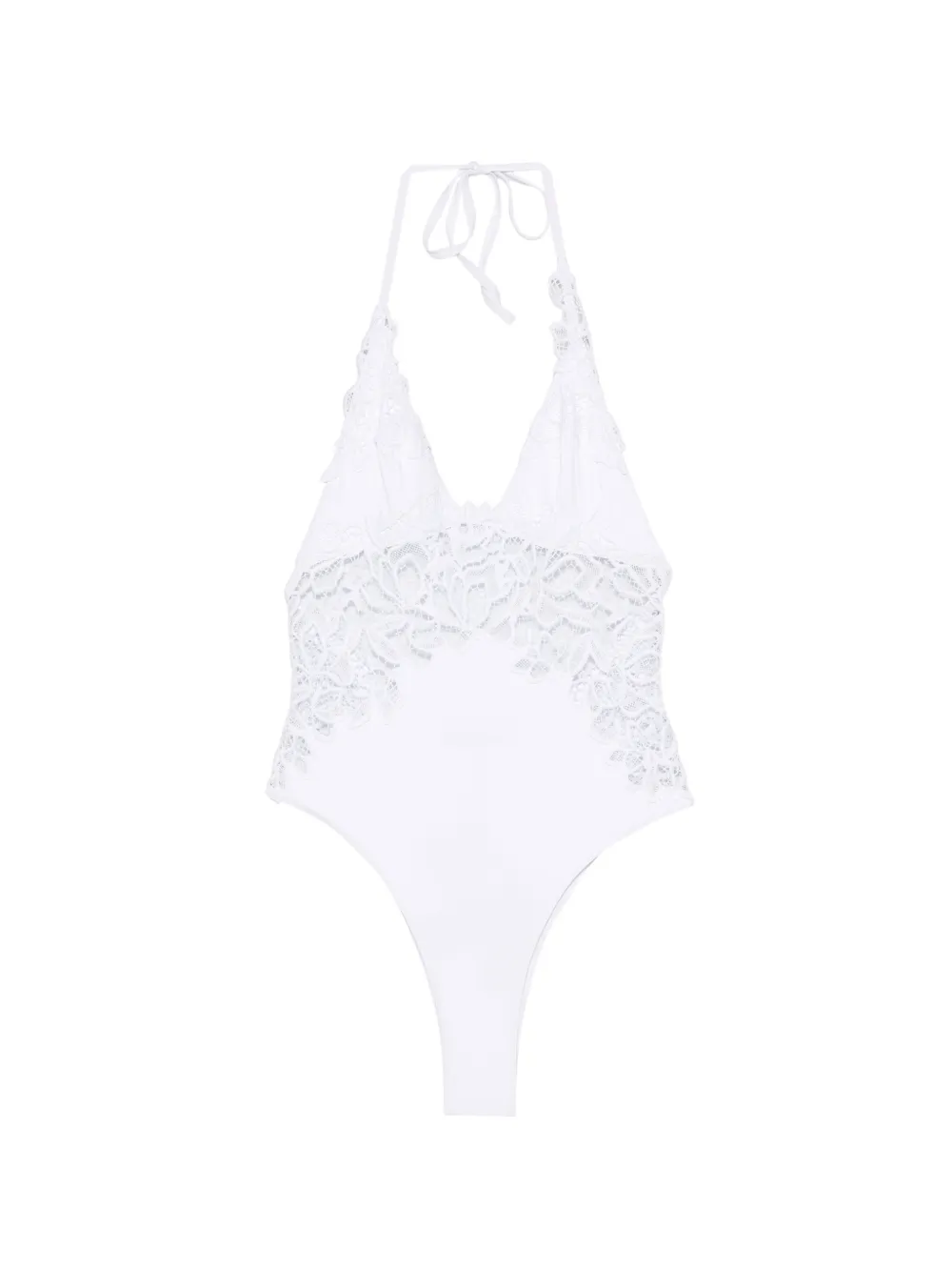 Ermanno Scervino lace-panel halterneck swimsuit - Bianco