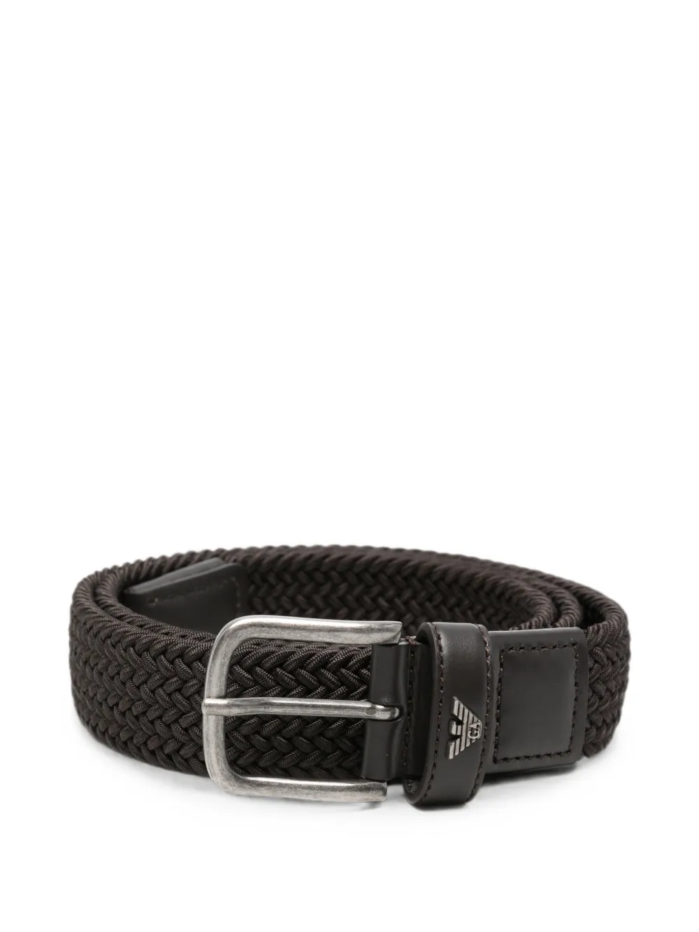 Emporio Armani woven leather-trim belt - Brown