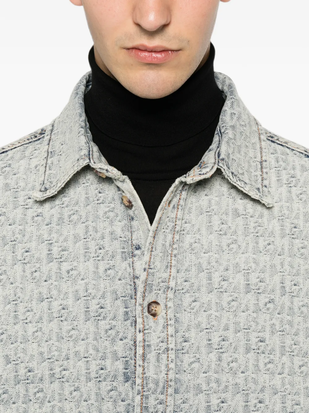 Emporio Armani Overhemd met monogram-print en knopen Blauw
