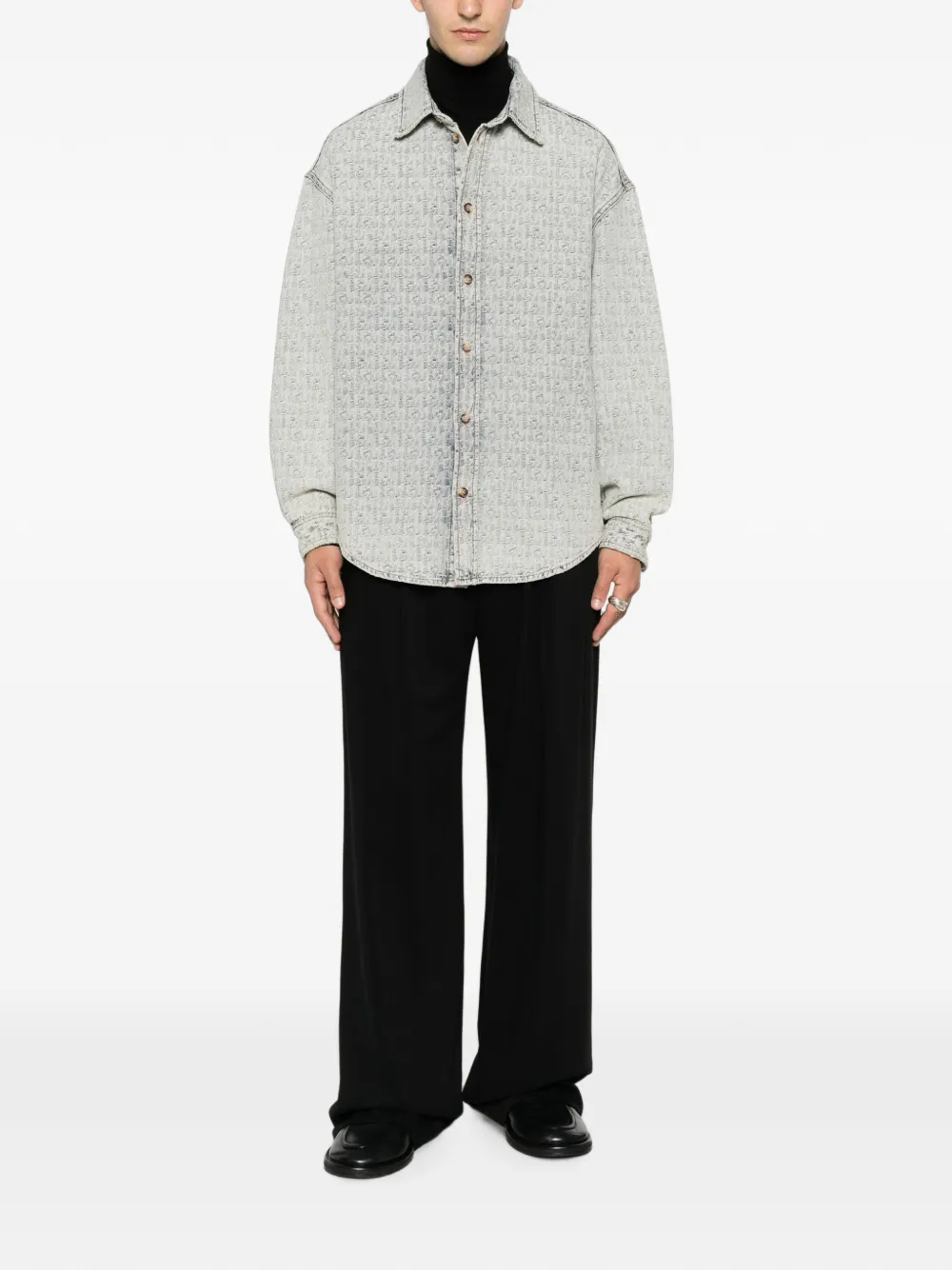 Emporio Armani Overhemd met monogram-print en knopen Blauw