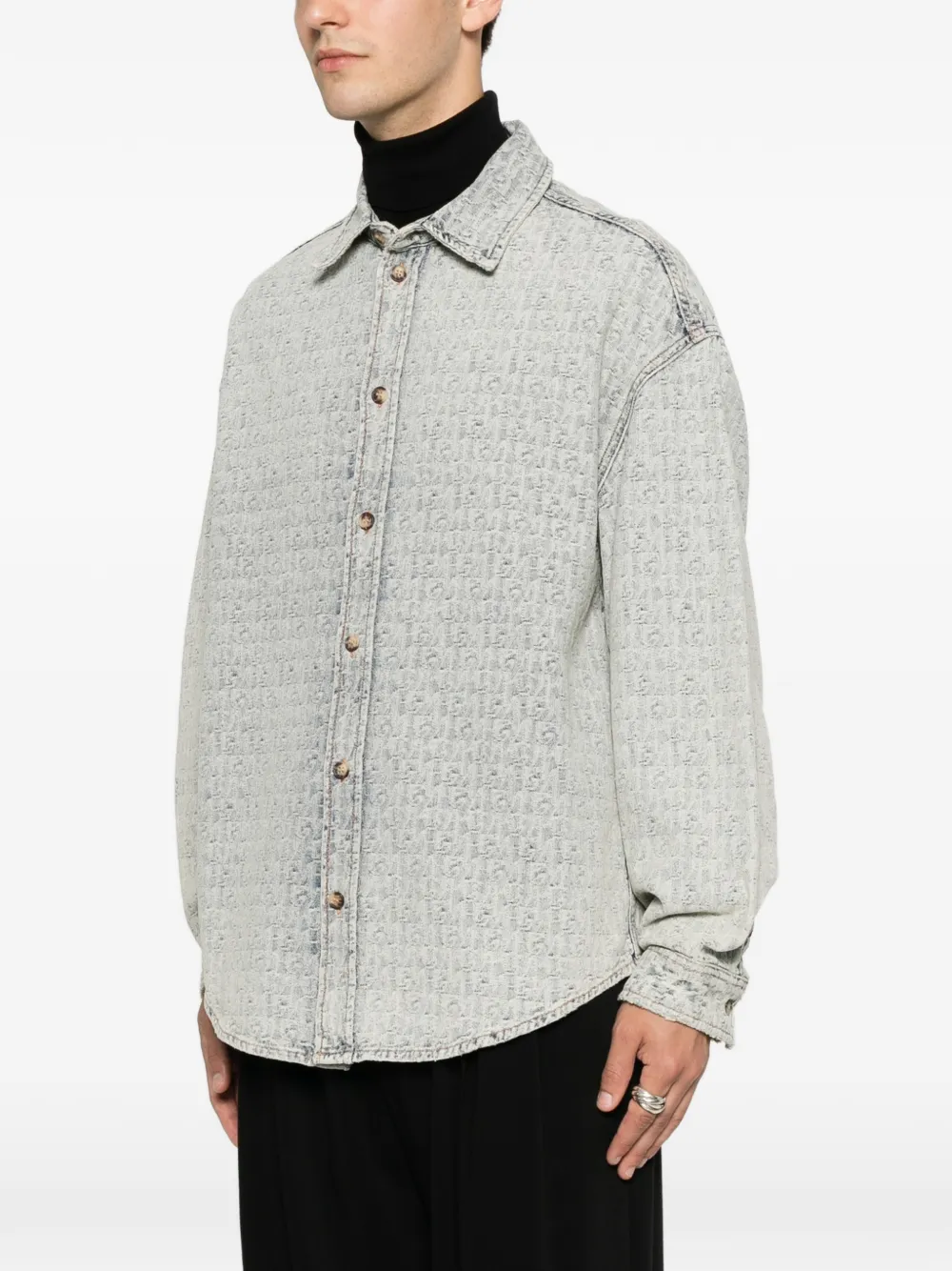 Emporio Armani Overhemd met monogram-print en knopen Blauw