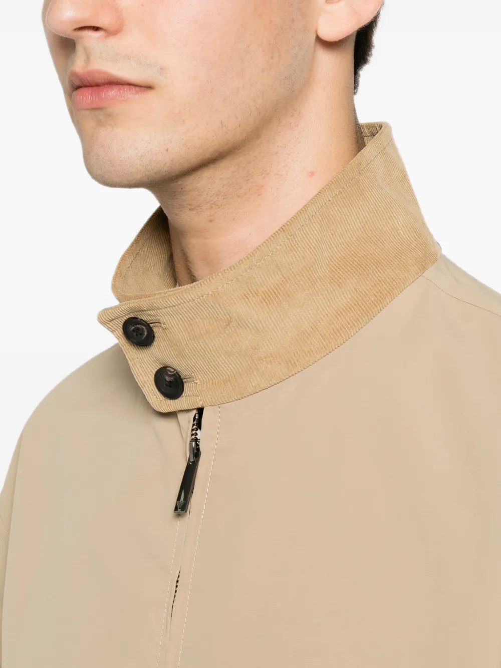 Emporio Armani Bomberjack met ribfluwelen kraag en rits Beige