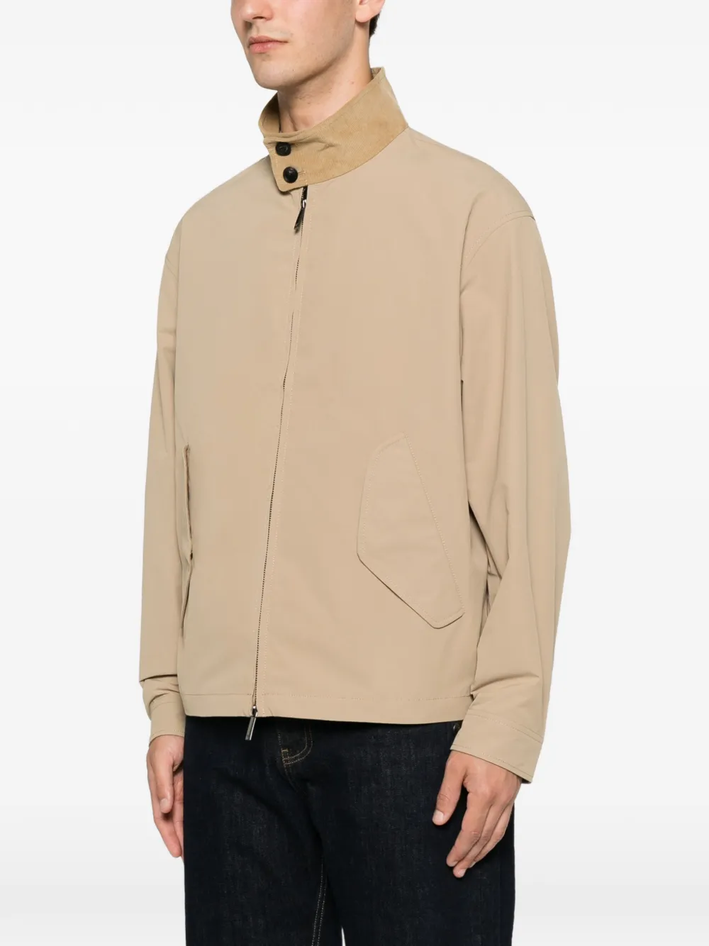 Emporio Armani Bomberjack met ribfluwelen kraag en rits Beige