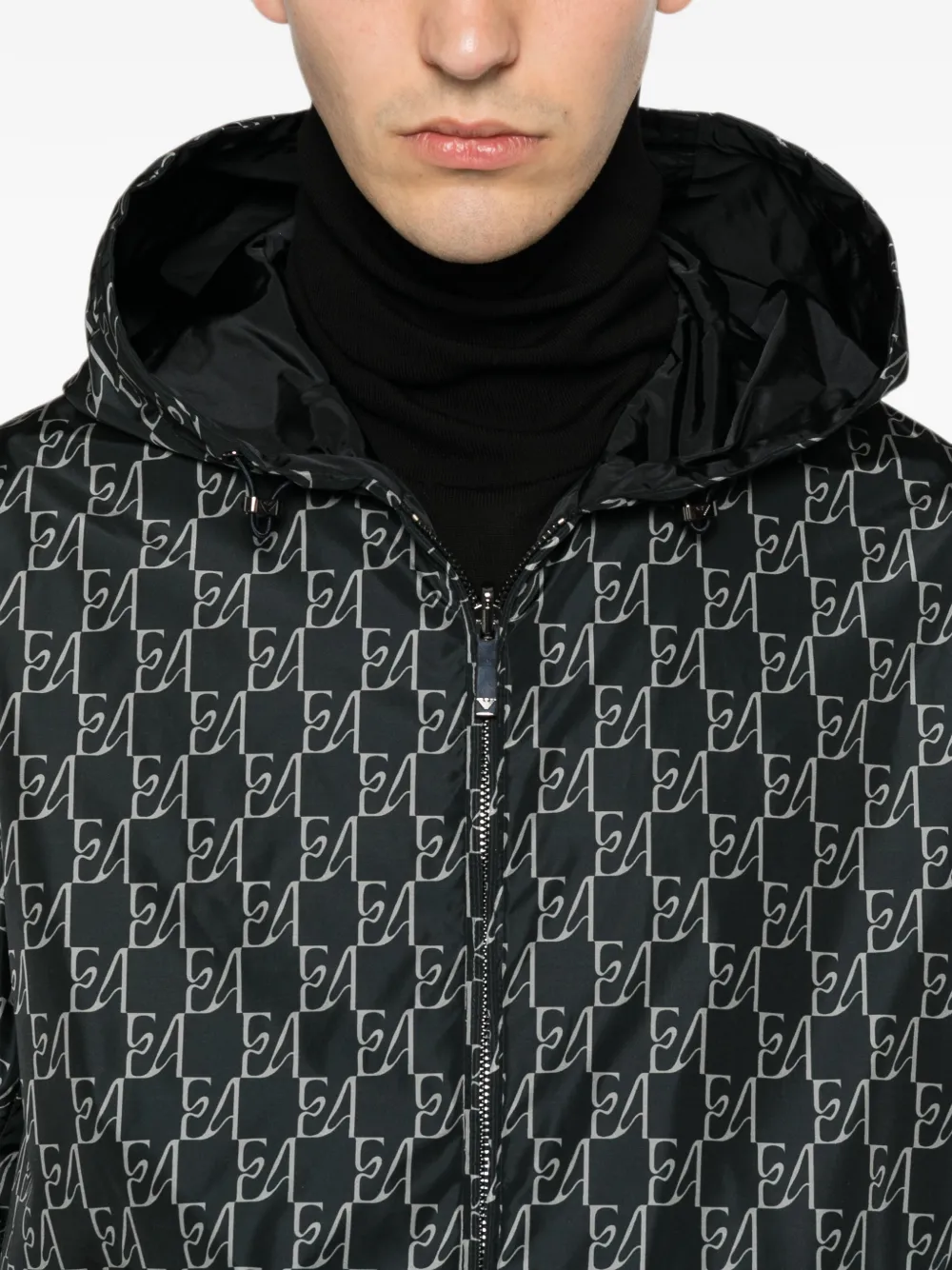 Emporio Armani Omkeerbaar jack met monogramprint Zwart