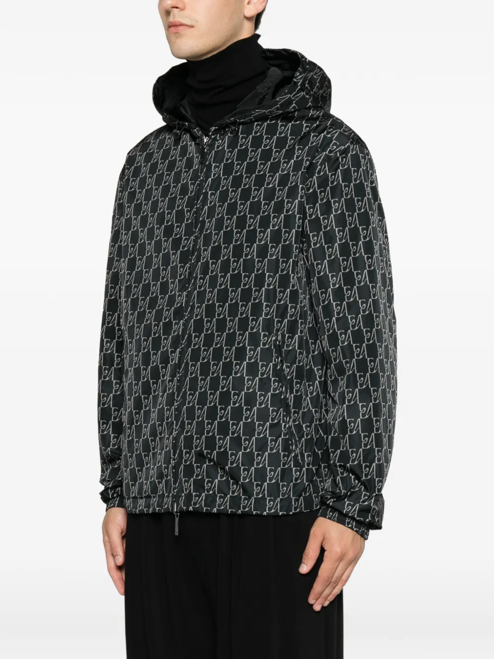 Emporio Armani Omkeerbaar jack met monogramprint Zwart