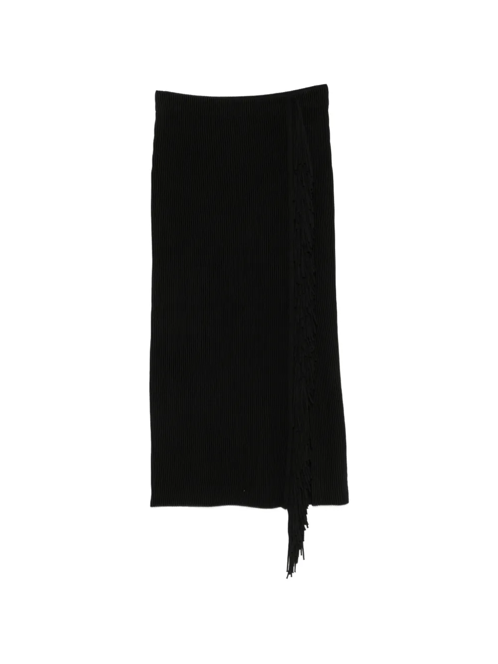 Emporio Armani ribbed-knit fringe-detail maxi skirt - Nero