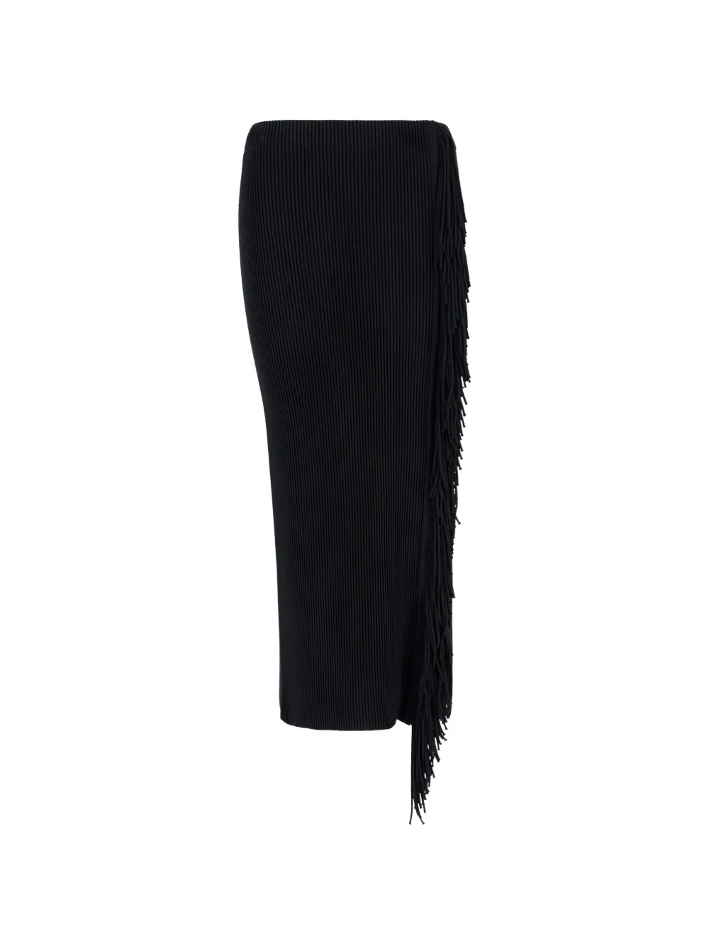 Emporio Armani ribbed-knit fringe-detail maxi skirt - Nero