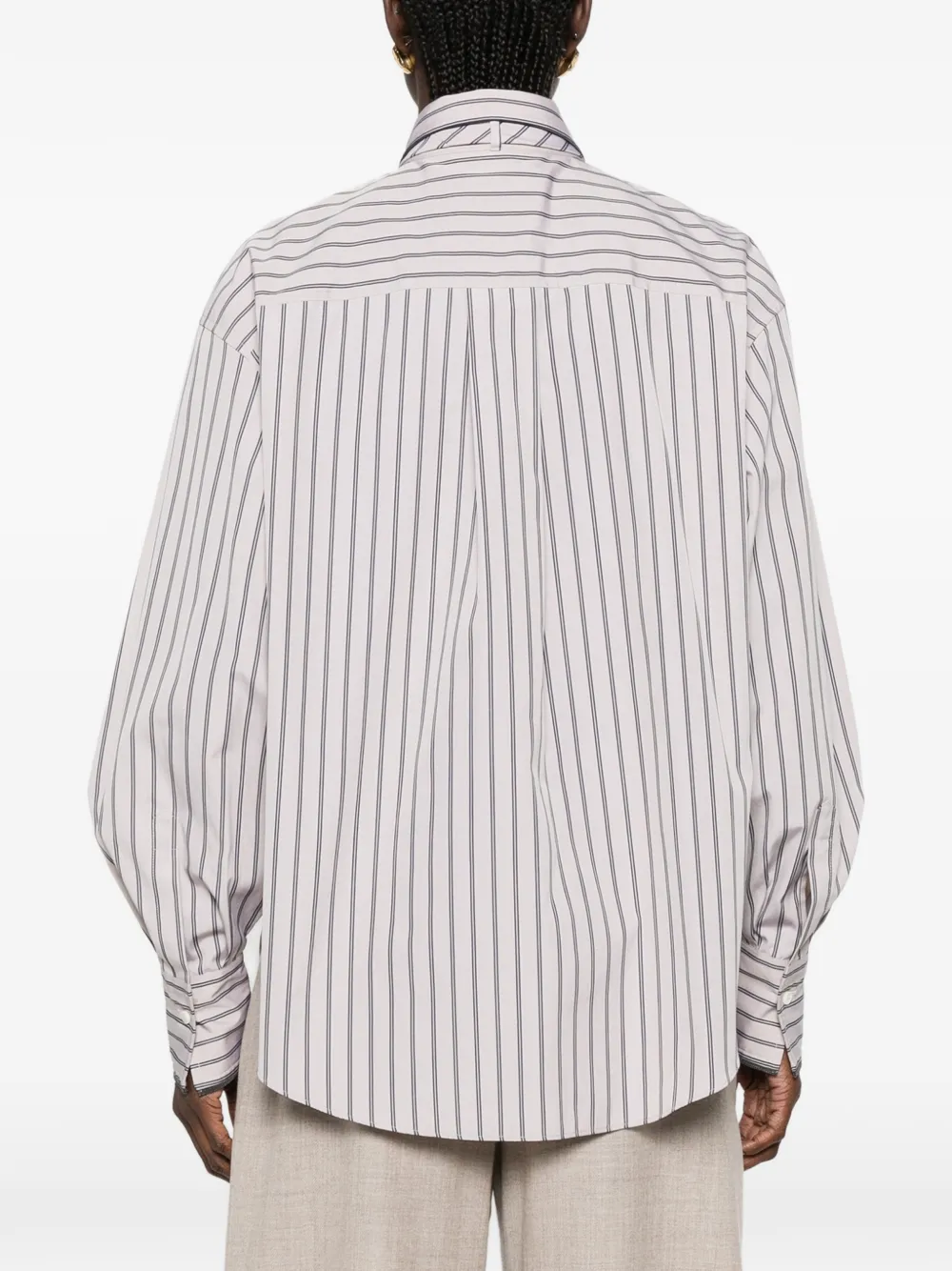 Brunello Cucinelli Gestreepte blouse met gestrikte hals Beige