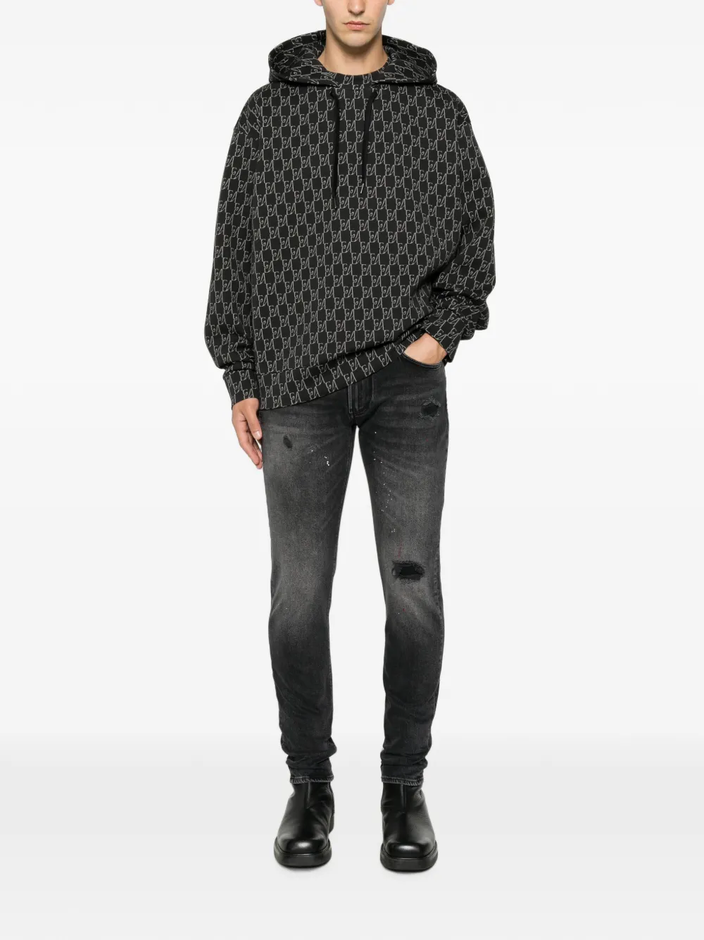 Emporio Armani Hoodie met monogramprint Zwart