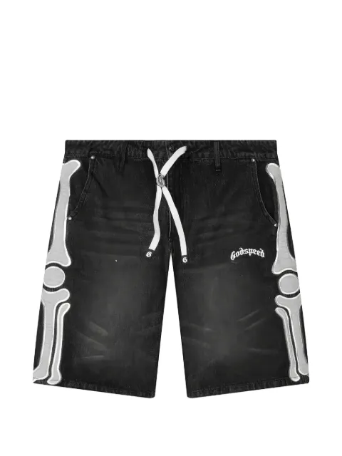GODSPEED Femur skeleton-appliqué denim shorts