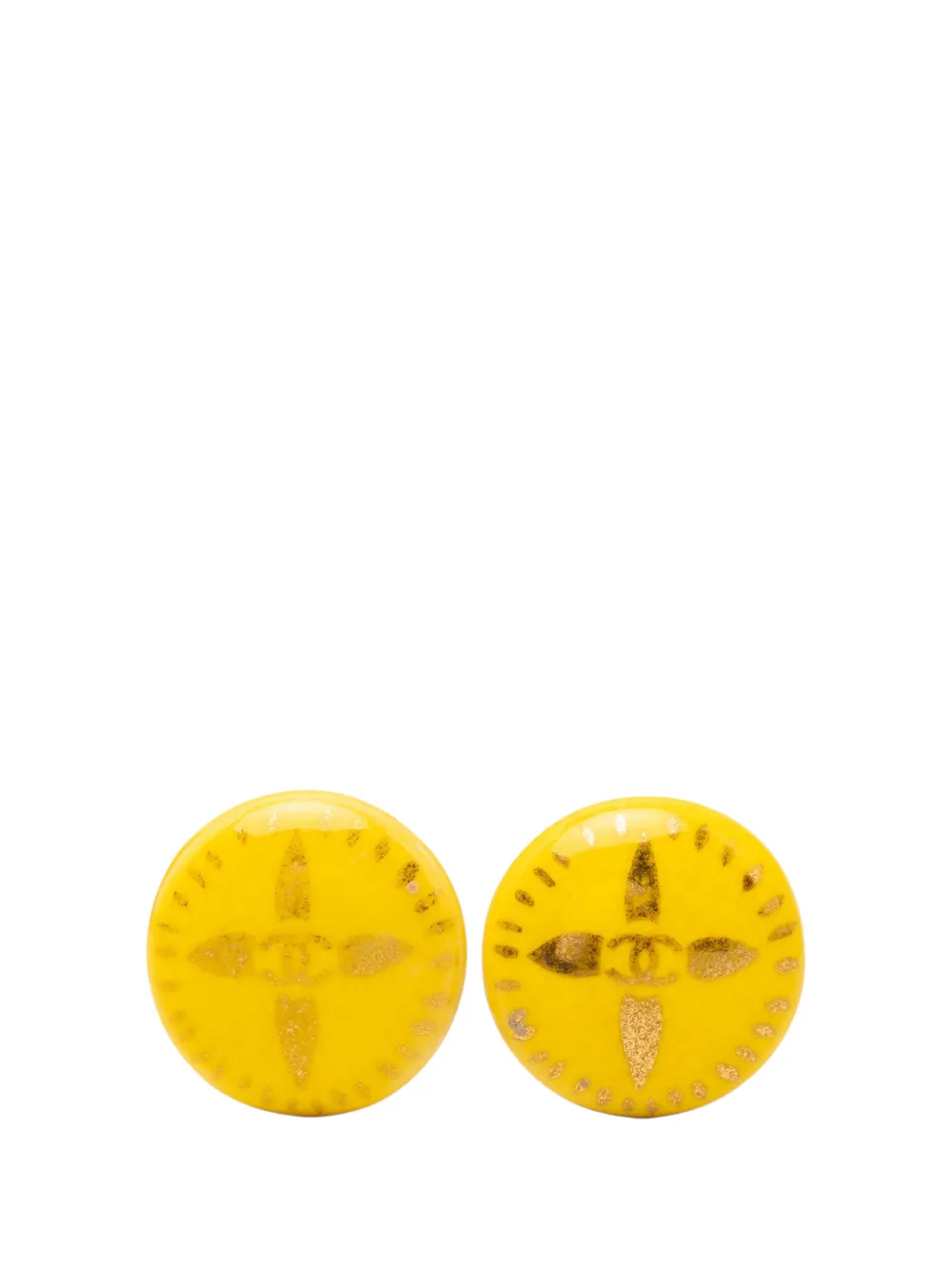 CHANEL Pre-Owned 1997 CC Resin Round Clip On Earrings costume earrings - Giallo