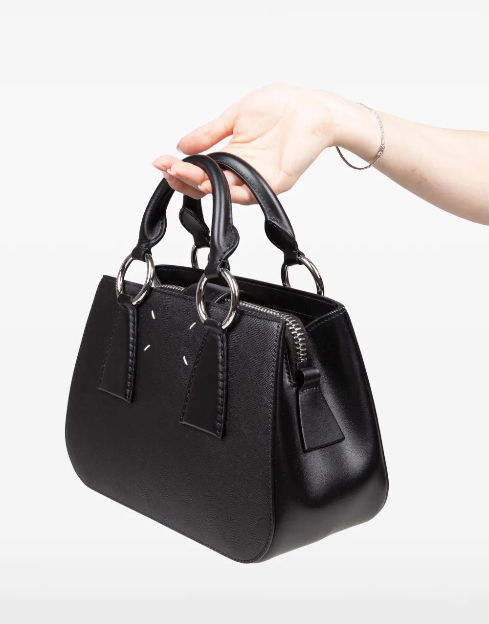 Maison Margiela Four Stitch Leather Tote Bag in Black, view 2