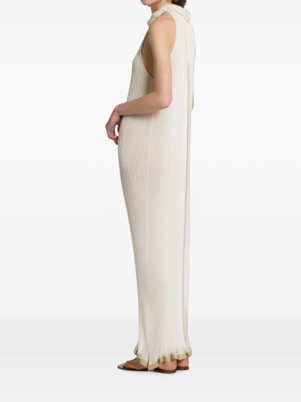 Alberta Ferretti Geplooide maxi-jurk met halternek Beige
