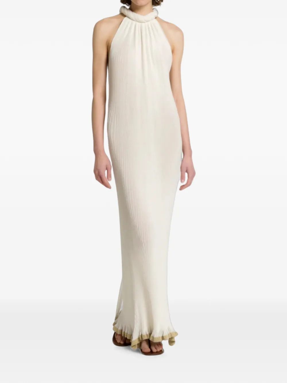 Alberta Ferretti Geplooide maxi-jurk met halternek Beige