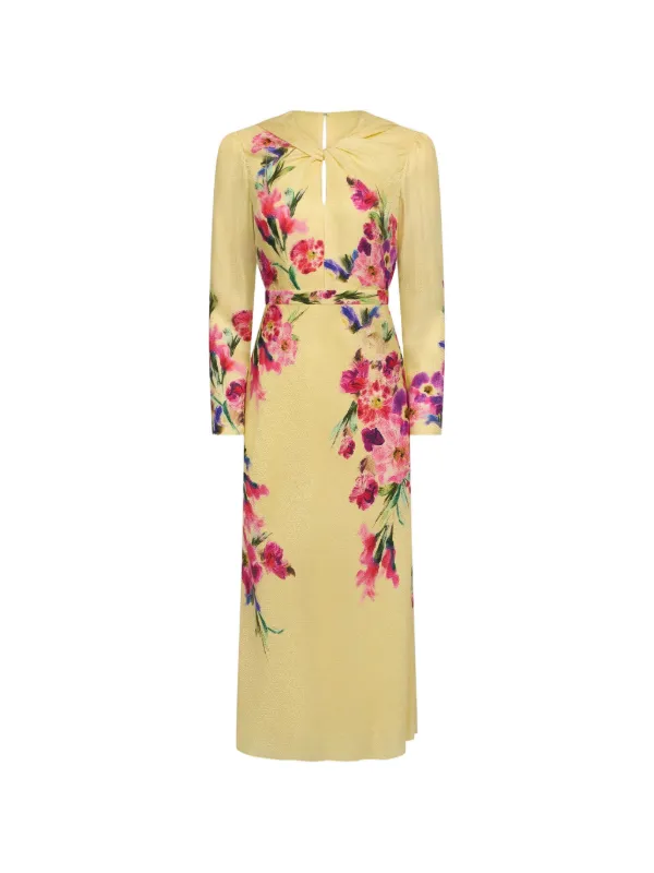 Saloni Claudia Floral-print Dress in Yellow