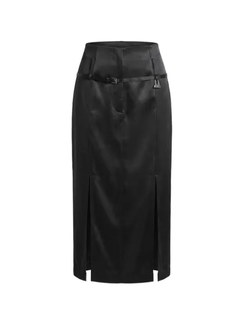 Grace Ling Relics belted slit midi skirt