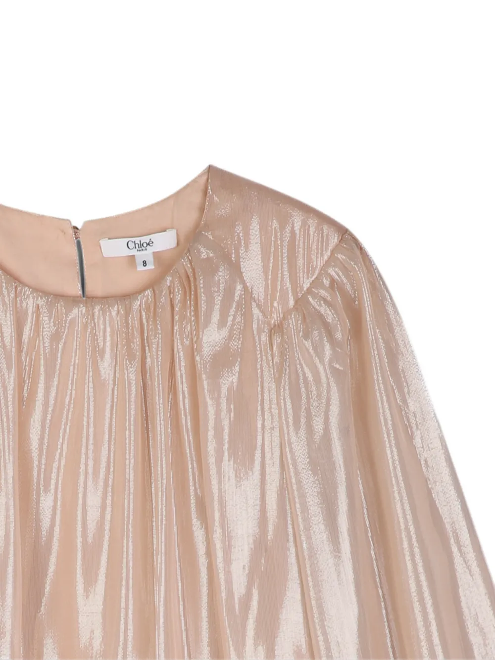 Chloé Kids Zijden jurk met metallic-effect en lange mouwen Beige