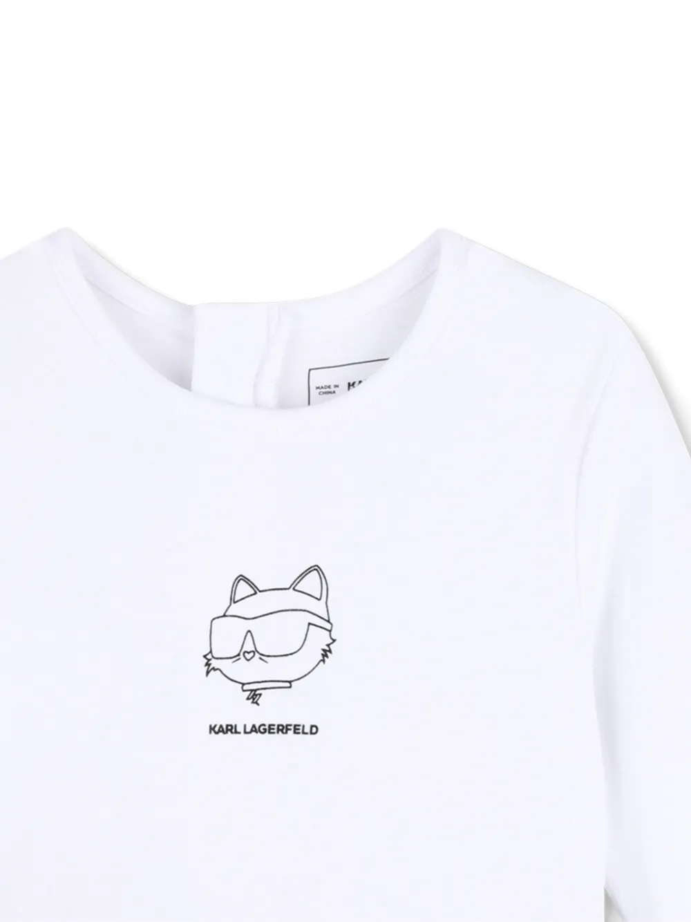 Karl Lagerfeld Kids Katoenen jurk met lange mouwen en logo-print Wit
