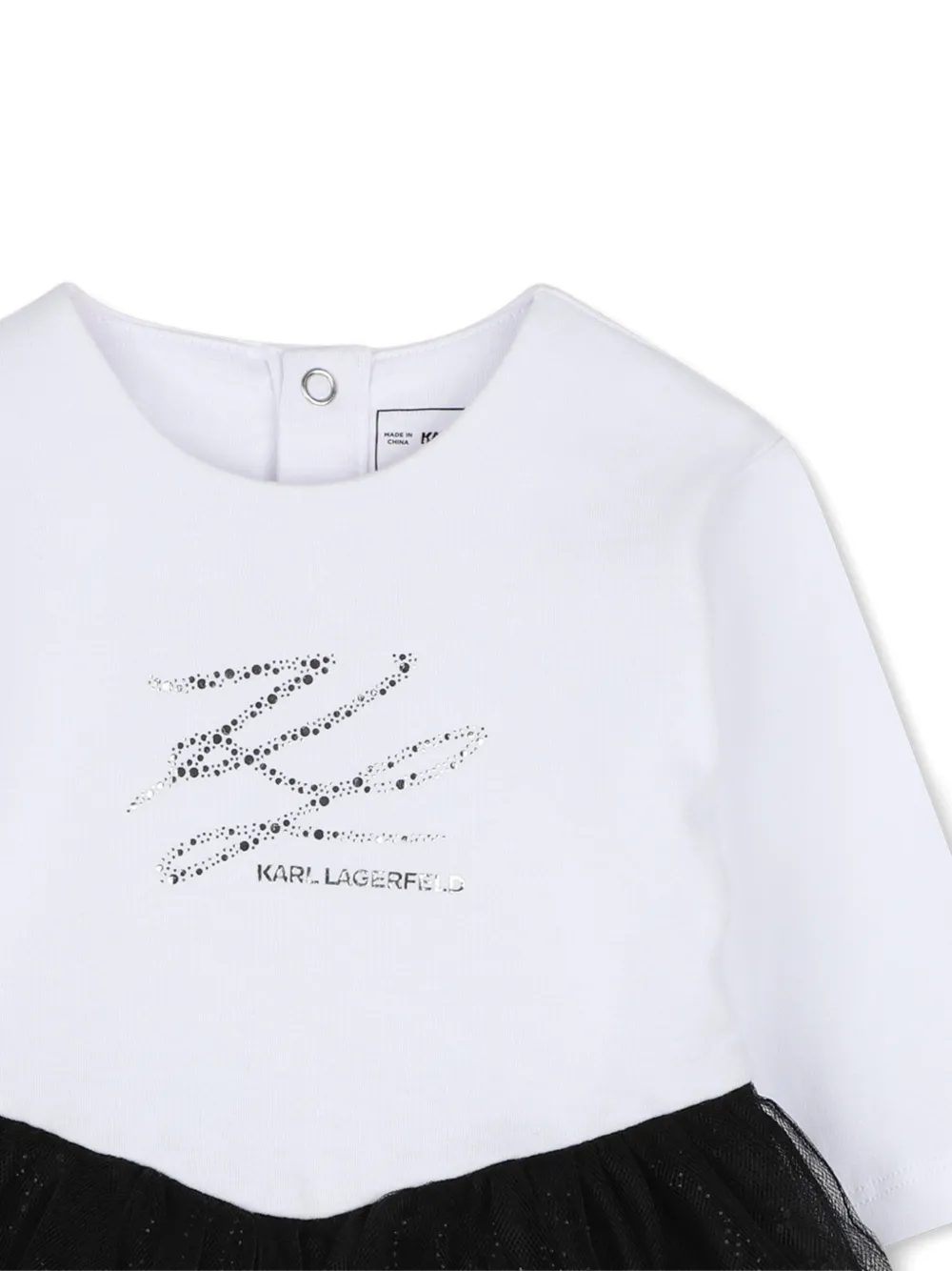 Karl Lagerfeld Kids Ceremony katoenen jurk met tulen rok lange mouwen en logo-print Wit
