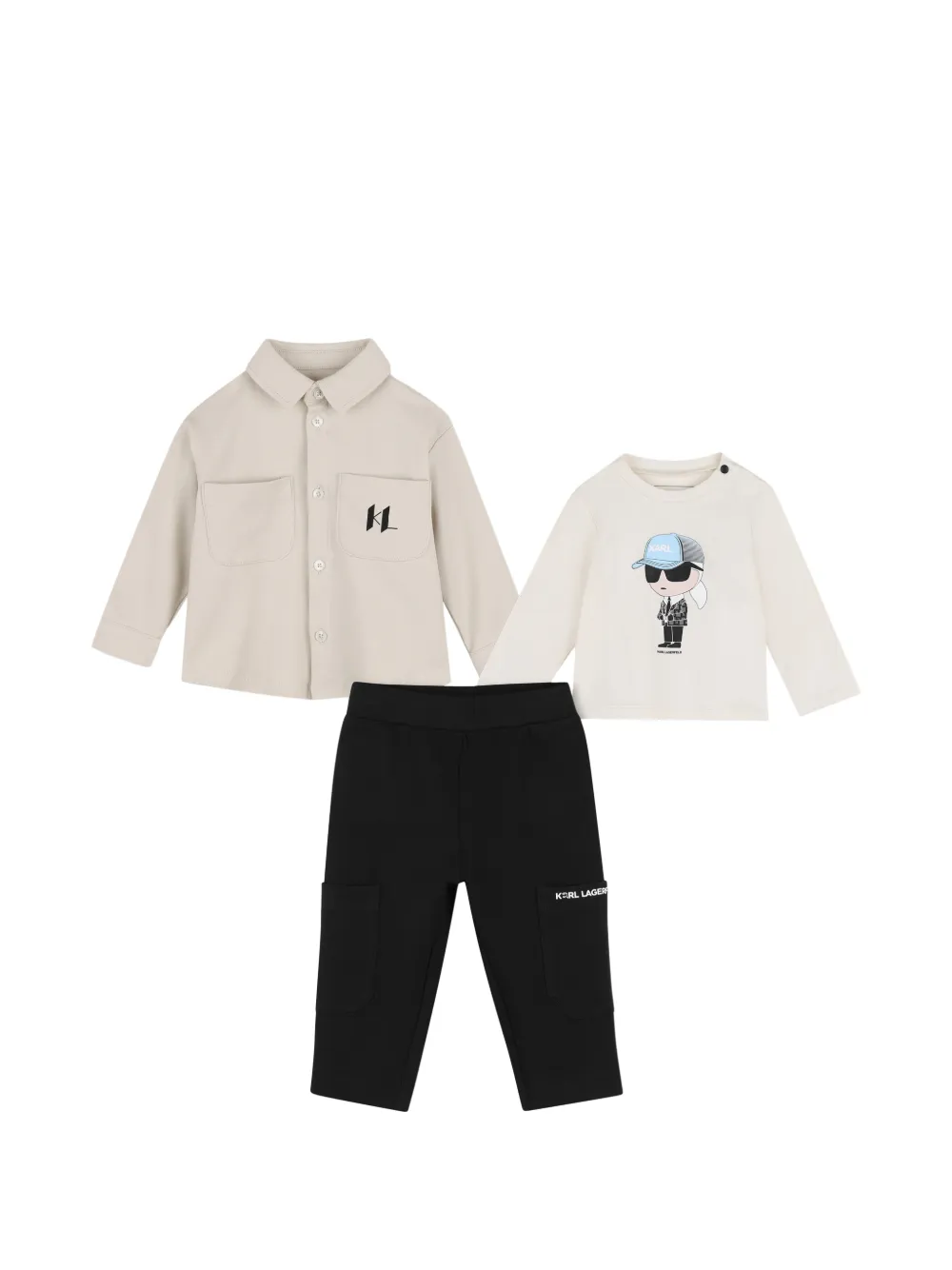Karl Lagerfeld Kids Set regalo 3 pezzi con stampa - Toni neutri