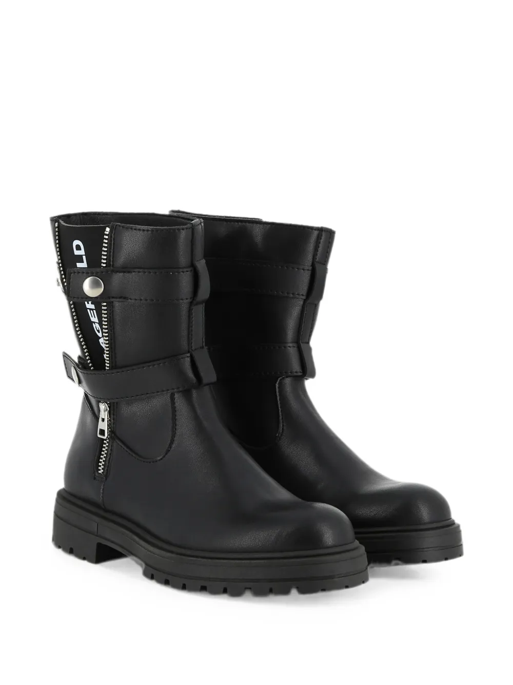 Karl Lagerfeld Kids Leren bikerlaarzen met gespsluiting en rits Zwart