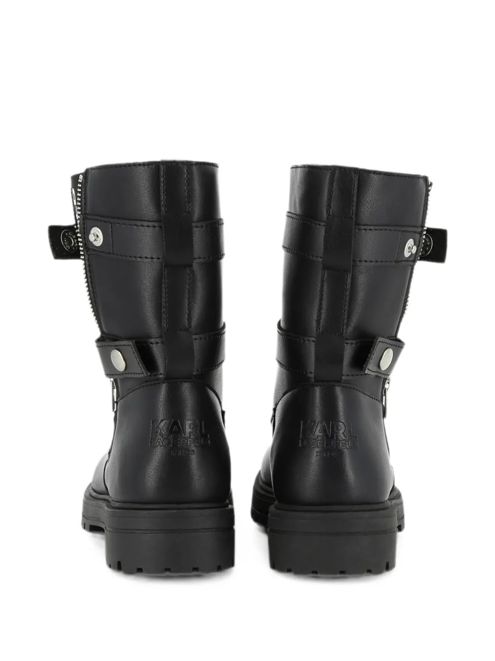 Karl Lagerfeld Kids Leren bikerlaarzen met gespsluiting en rits Zwart