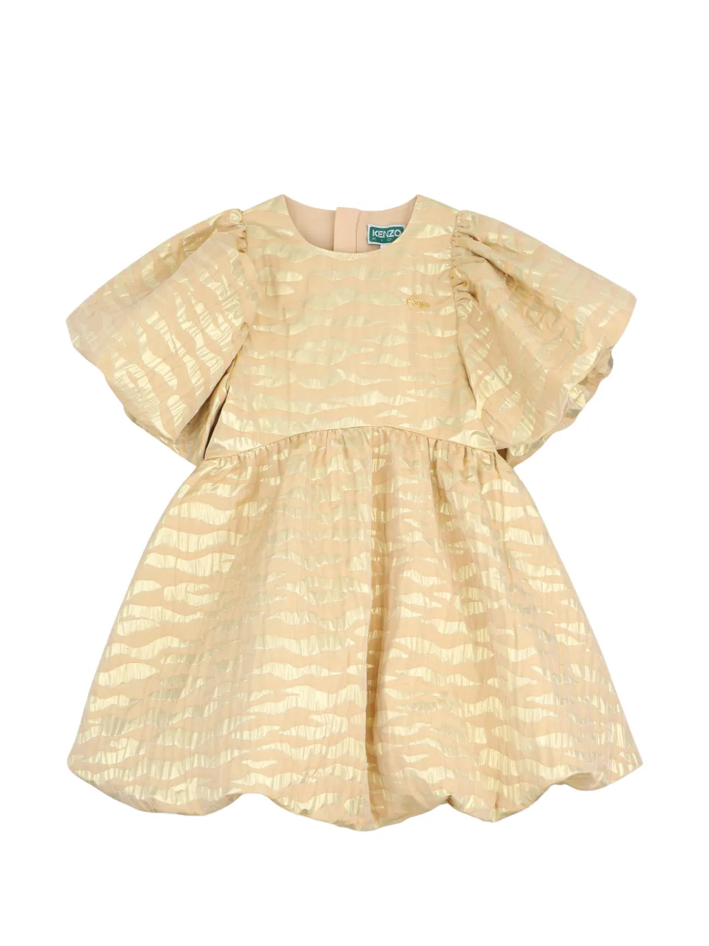 Kenzo Kids Jurk met pofmouwen en tijger-jacquard Beige