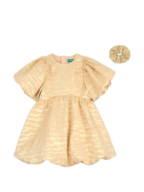 Kenzo Kids puff-sleeve tiger-jacquard dress